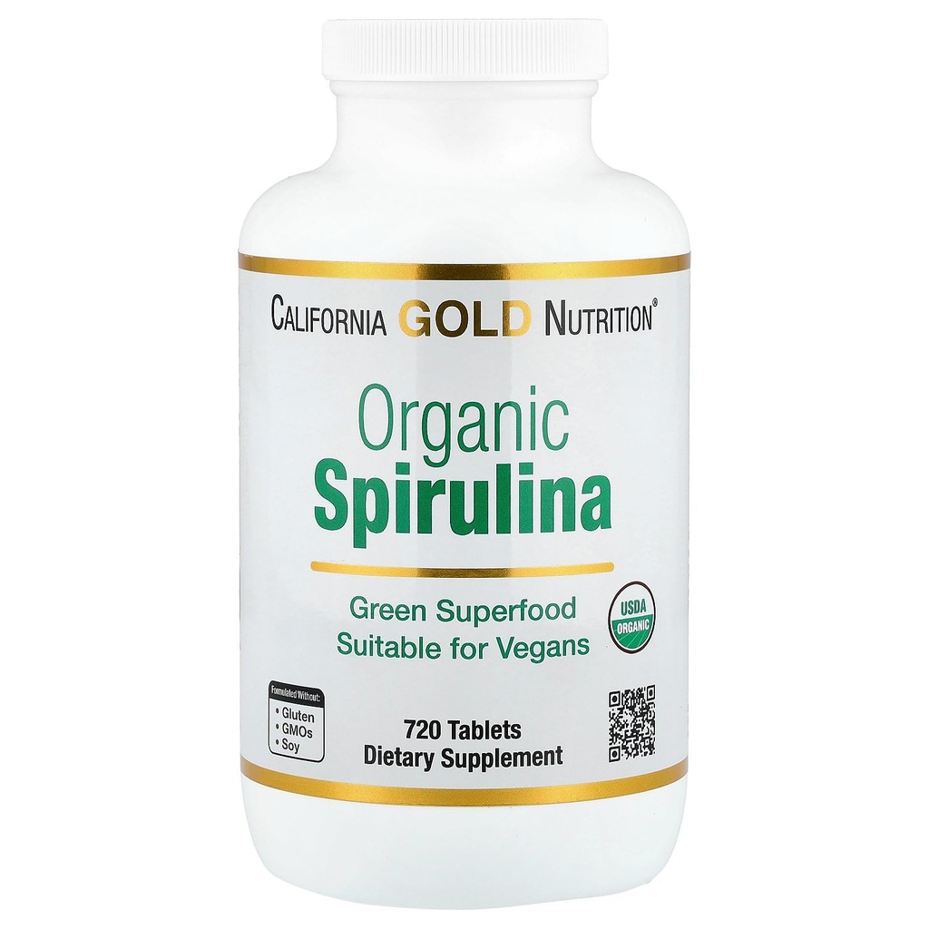 California Gold Nutrition Certified Organic Spirulina, USP Verified, USDA Organic, Non-GMO, 500 mg, 720 comprimidos vegetarianos