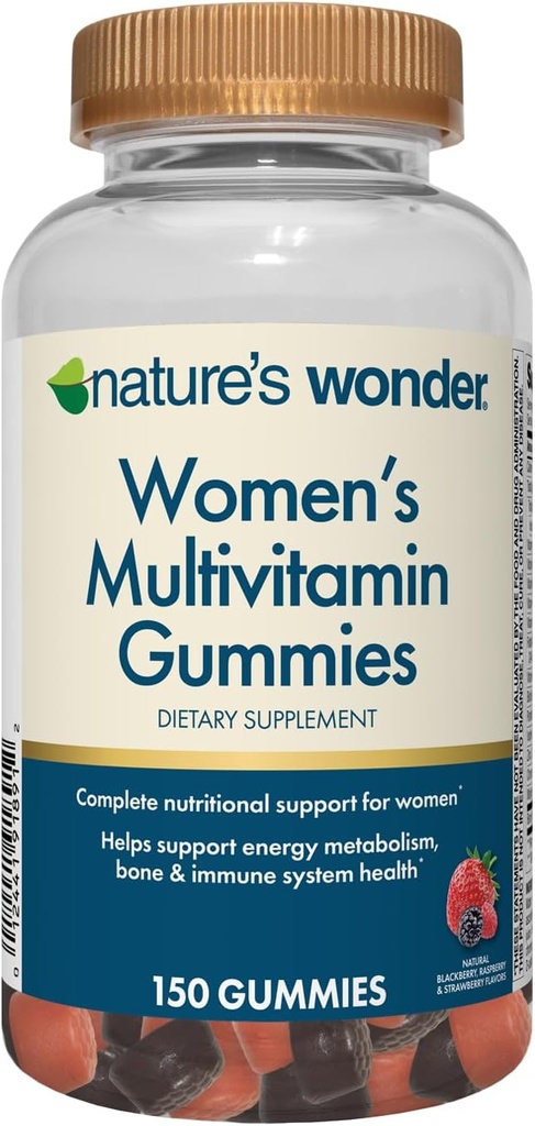 Maravilha da natureza Gummies mulheres multivitamin, Suporta energia, metabolismo, osso e sistema imunológico Saúde com vitaminas A,C,D,B6, B12, Biotina, Ácido Fólico, 75 dias de fornecimento, 150 contagem