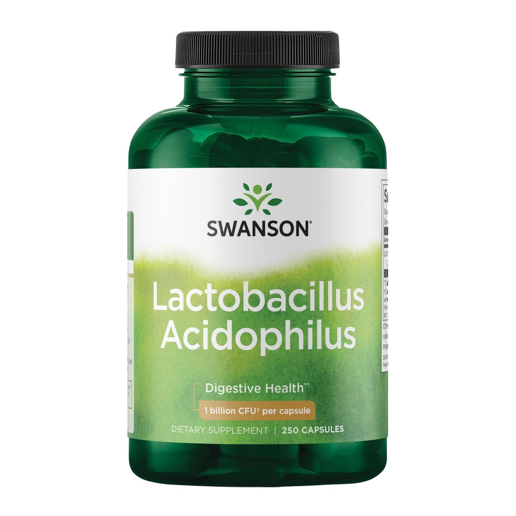 Swanson Lactobacillus Acidophilus Probiótico para Adultos à procura de apoio digestivo diário e Bowel Saúde com 1 bilhão UFC - Resistente ao ácido (250 Cápsulas)