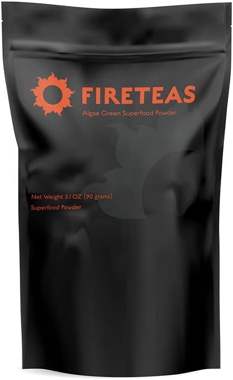 FIRE TEAS Verdes Superalimento em pó com algas e chlorela (célula crocante) - Açafrão orgânico, Kelp, Moringa, Stevia, Aloe Vera Extract, Ginger - Smoothies, Yogurt & Milkshakes -
