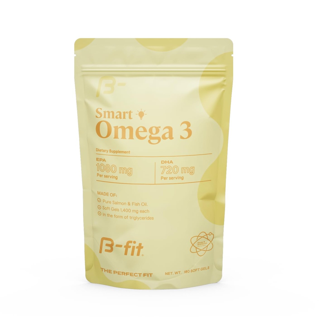 B-FIT Omega 3 Fish Oil - Fórmula patenteada de alta potência - 1800 mg com 1080 mg EPA e 720 mg DHA - 180 Odorless Softgels de Salmon norueguês - 60-Dia de Fornecimento - Coração, Cérebro e Apoio Conjunto