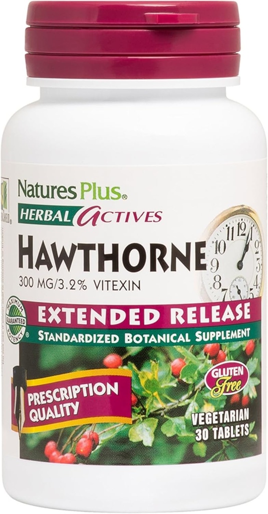 Naturezas Plus Herbal Actives Hawthorne - 300mg, 3,2% Vitexin, 30 Tablets Vegan - 30 Servimentos