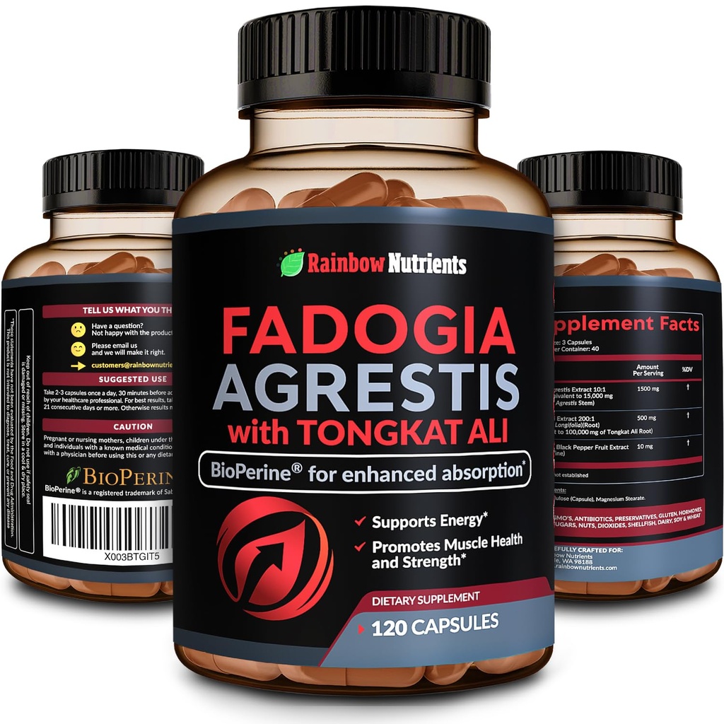 115,000mg Fadogia Agrestis com Tongkat Ali + BioPerine® [Max Absorção] - Suporta resistência, força, foco, saúde muscular e recuperação, unidade e desempenho - Não-GMO & Made in USA - 120 V Cápsulas