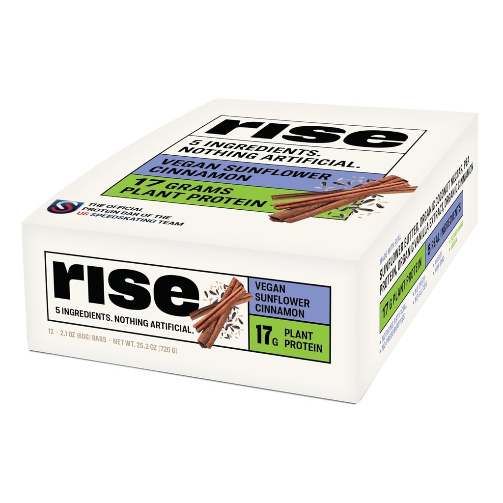 Rise Pea Protein Bar - Vegan Sunflower Canela de café da manhã Bar & Protein Snack 17g Protein Apenas 5 Ingredientes Alimentos inteiros Não-GMO sem glúten de soja livre