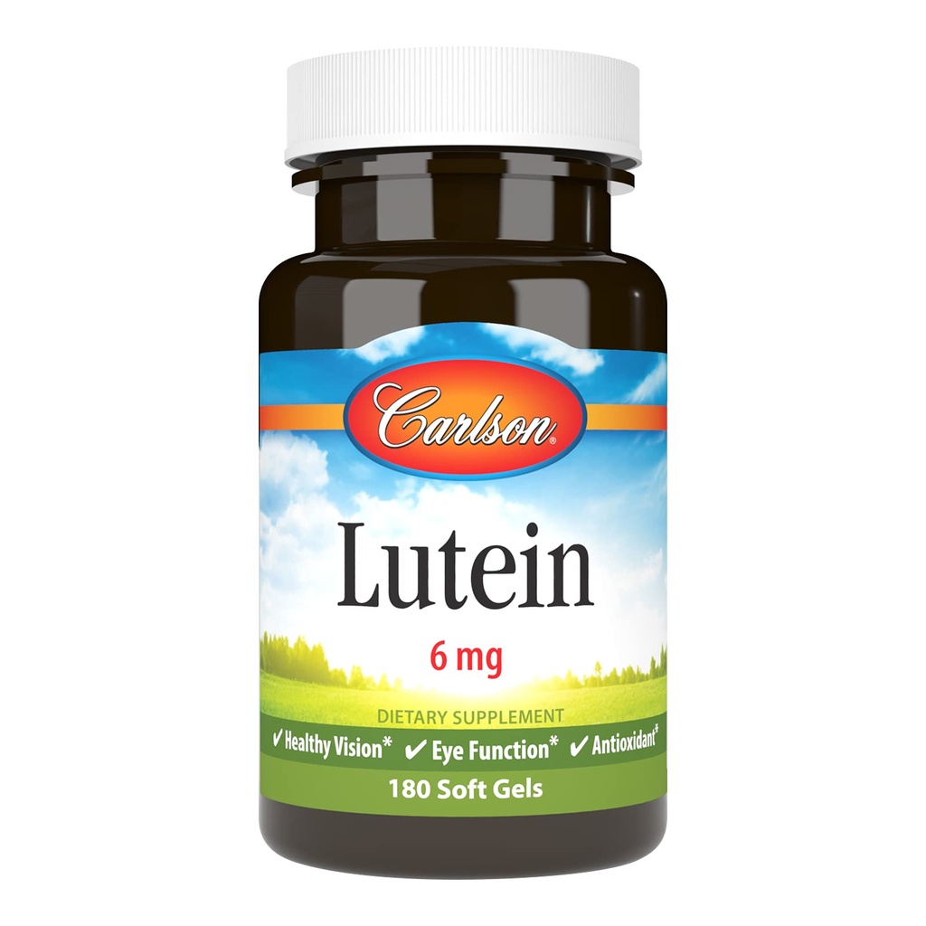 Carlson Lutein 6mg, suporte de visão e suplemento de saúde ocular, fórmula antioxidante com Zeaxanthin, 180 Softgels