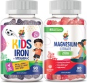 Pastilhas de magnésio para adultos e pastilhas de ferro para crianças e adultos - Vitaminas de ferro com vitamina C.