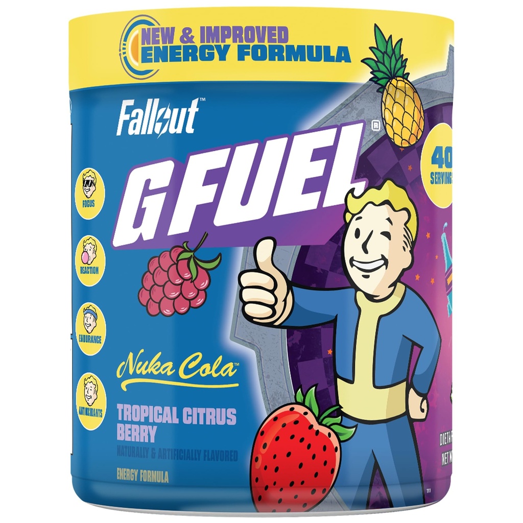 G Combustível Nuka Cola Energia Pó, Livre de Açúcar, Limpo Cafeína Focus Supplement, Mistura de Água, Tropical Citrus Berry Flavor, Focus Amino, Vitamina + Antioxidantes Mistura - 9.8 oz (40 Servings)