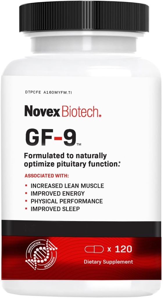 Novex Biotech GF-9 – HGH Boosting Supplement for Men – Complexo de treino para homens – Suporte Energia, Endurance, Sleep, 120 Ct (fornecimento de 30 dias)