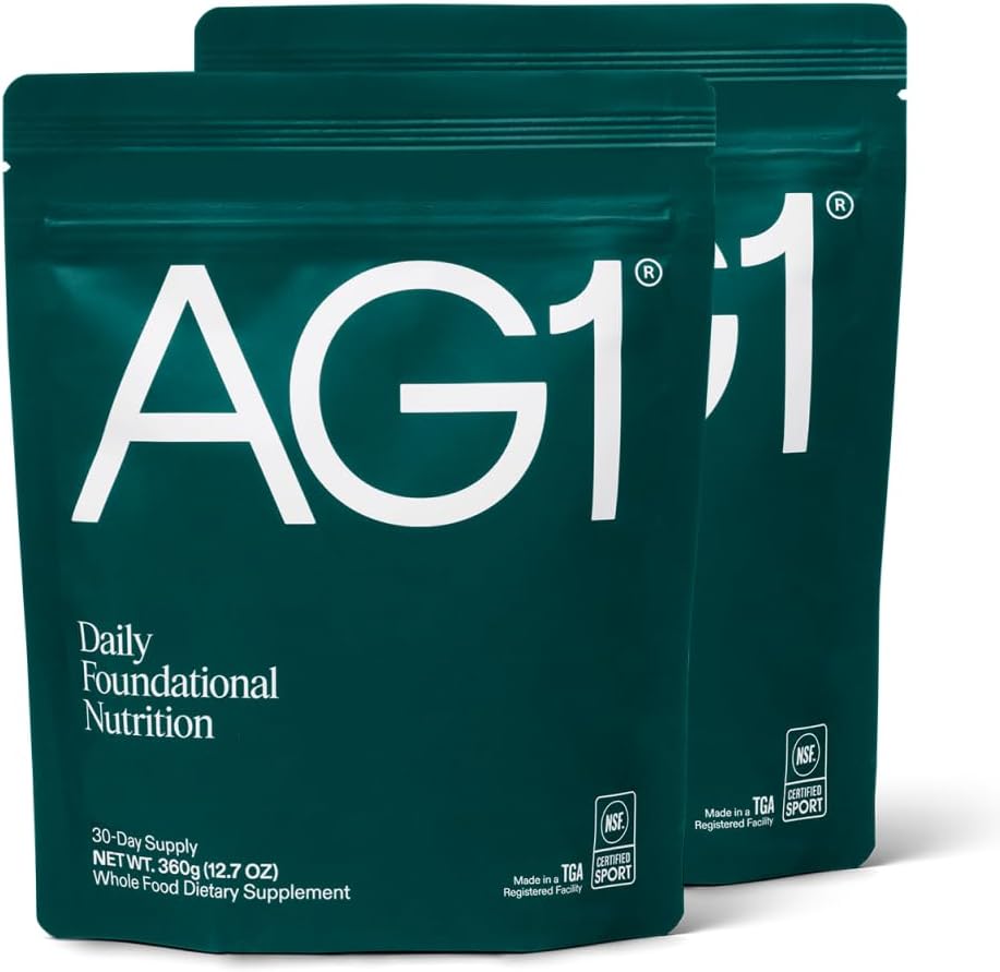AG1 Greens Powder Supplement □ Melhorar a saúde da gut □ Multivitamin, Probiótico, Glúten Livre, Vegan e Keto Friendly □ 75 Vitaminas (Verdes Atléticos) - 2 Pack, Fórmula clássica (30 Servings Per Pouch)