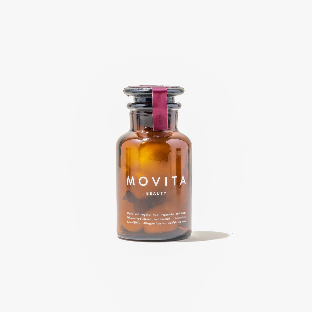 Movita Beleza – Promove o cabelo saudável, pele e unhas com Biotina & Colina – Alimentos inteiros fermentados, Orgânico, Vegan, Sem glúten, Não-GMO – 30 dias de fornecimento (Garrafa de vidro)