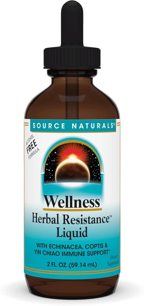 Fonte Naturals Wellness Herbal Resistance Liquid com Echinacea, Coptis e Yin Chiao, Suporte Imune* - Álcool Livre - 2 OZ