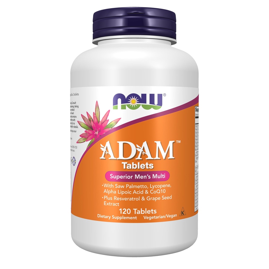 Now Foods Supplements, ADAMTM Multivitamin masculino com serra Palmetto, Licopeno, Ácido Alfa Lipóico e CoQ10, além de Resveratrol Natural e Extrato de Sementes de Uva, 120 comprimidos