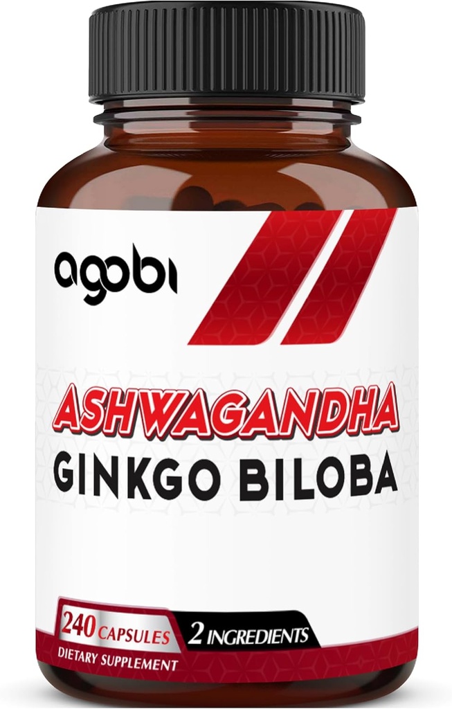 agobi 1600mg Ashwagandha with Ginkgo Biloba Supplement - Super Extract Formula for Imune System, Produção de Energia, Memória Saúde & Focus - 240 Cápsulas Veggie