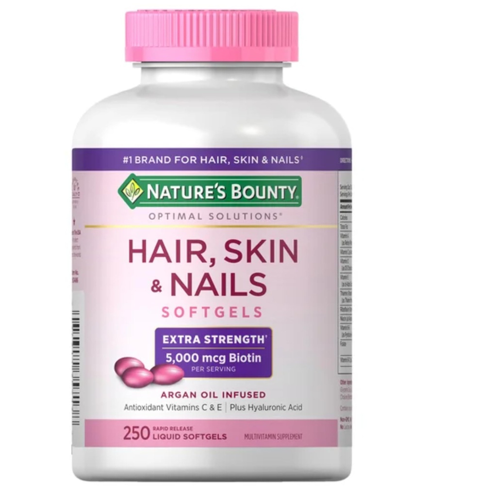 Pele e unhas do cabelo da recompensa da natureza 5000 mcg de biotina - 250 comprimidos revestidos de força extra