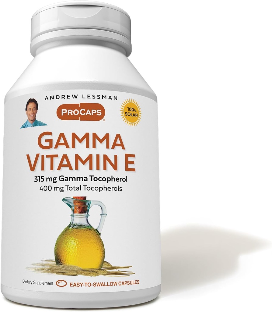 ANDREW LASSMAN Gamma Vitamina E 30 Softgels - 315 mg Gamma Tocoferol, Vitamina protectora E. Quatro formas de tocoferóis naturais com óleo de ahiflower. Nenhuma Forma Sintética