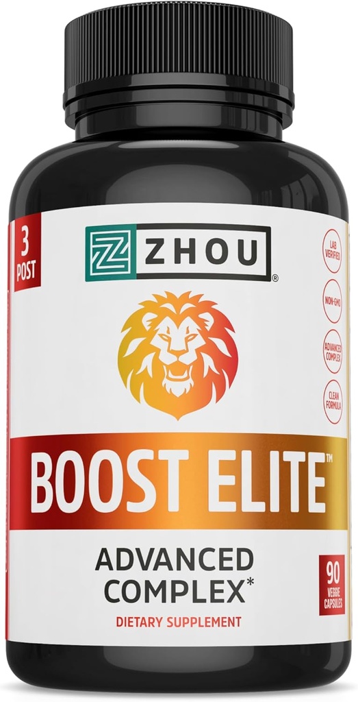 Zhou Boost Elite - Suplemento de Energia, Pílulas de Apoio Músculo Natural para Homens com Tribulus, Fenugreek, Ginseng e Maca - 90 Cápsulas Veggie