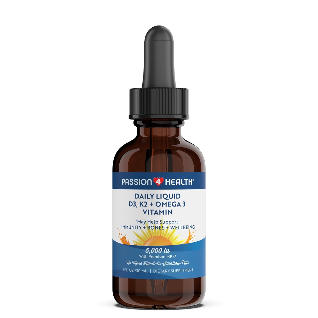 Paixão 4 Saúde Vitamina Líquida Orgânica D3 K2 (Mk-7) + Suplemento Omega 3 - Gotas de Vitamina D Líquida (5000UI) - Suporte para ossos e músculos saudáveis