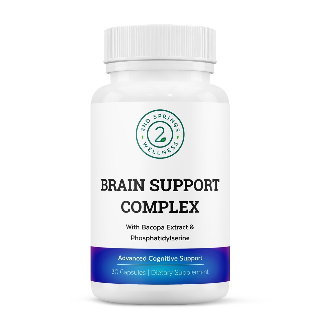 Complexo de suporte cerebral - Suplemento de suporte cognitivo avançado com Ginkgo Biloba, Bacopa Monnieri, Phosphatidylserina, Huperzina-A, St. John's Wort - 30 Ct