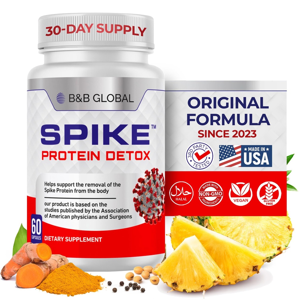 Spike Protein Detox - Spike Supplement for Protein Balance - Unflavored 3-in-1 Blend with Nattokinase 4000Fu, Bromelain 500mg, Curcumin 1000mg - Made in the USA - 60 Cápsulas, 30 Day Supply