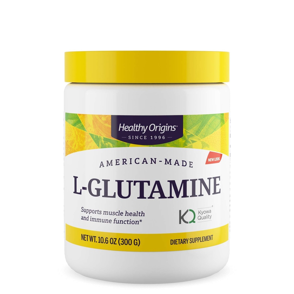 Origens saudáveis L-Glutamina (American-Made, Não-GMO, Glúten Livre, Apoio Músculo, Suporte Imune), 10.6 Onça