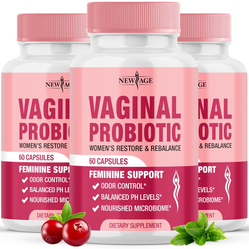 NOVA IDADE Probióticos vaginais para mulheres com prebióticos, Extrato de cranberry, e uma mistura probiótica Lactobacillus, Suporta equilíbrio de pH saudável, Odor Controle, Flora vaginal - 180 Cápsulas