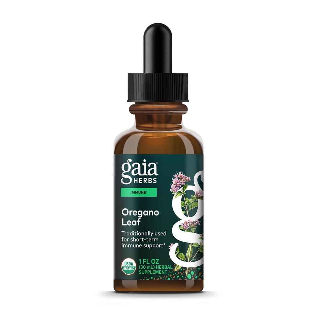 Gaia Herbs Folha de Orégano - Suporte Imune Suplemento de Ervas - com Extrato de Folha de Orégano - certificado Orgânico - 1 Fl Oz (23 Servimentos)