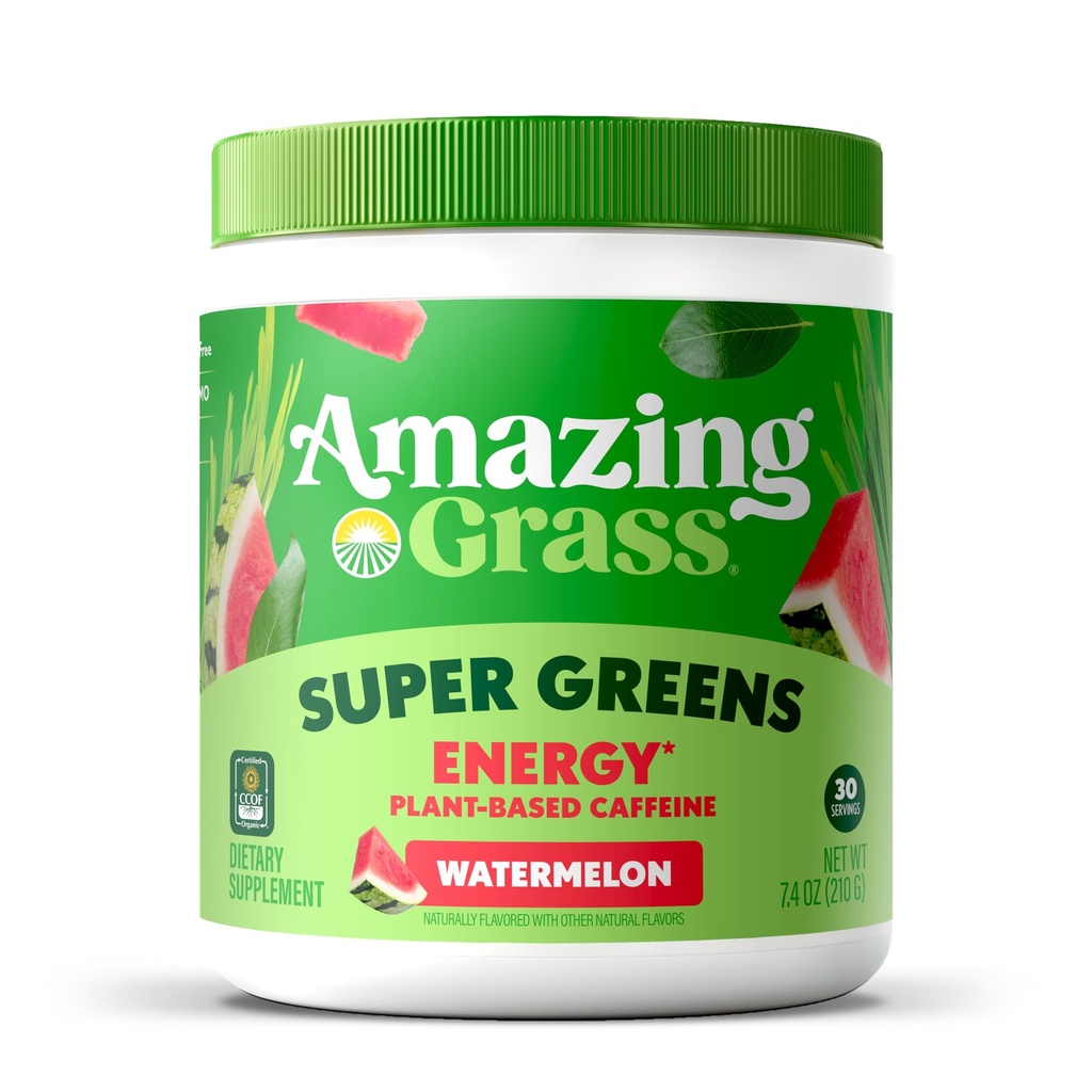 Amazing Grass Greens Misturar Energia: Smoothie Mix, Super Verdes Pó e Cafeína Baseada Planta com Matcha Verde Chá & Beterraba Raiz Pó, Melancia, 30 Servings (Packaging May Vary)