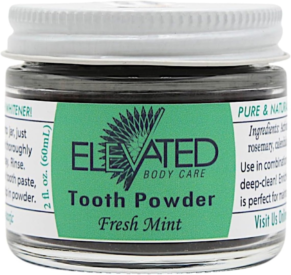 Pó de dente elevado – Todo o pó de dente natural com xilitol e carvão activado - Herbal - Vegan - 2 oz frasco de vidro - hortelã ou canela, Vai ótimo com pasta de dente elevada - Made in USA (Mint)