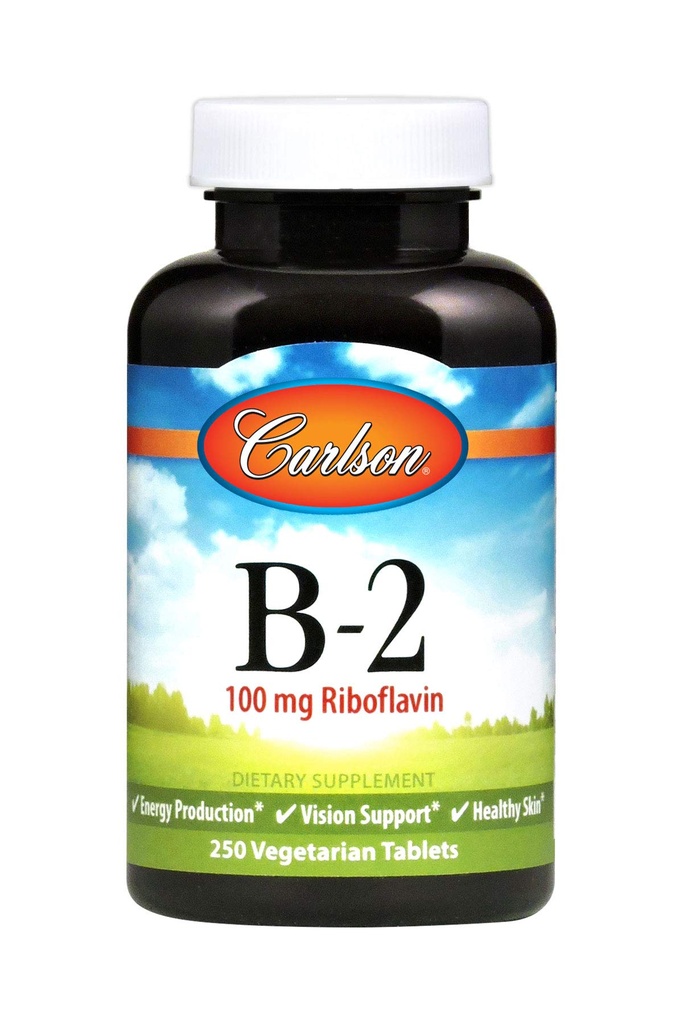 Carlson - B-2, 100 mg Riboflavina, Produção de Energia, Suporte à Visão e Pele Saudável, 250 Comprimidos Vegetarianos