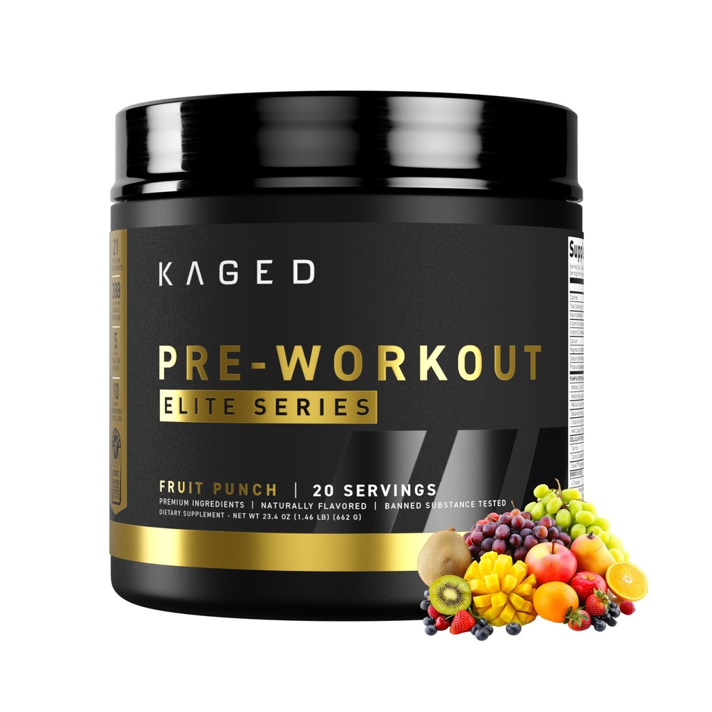 Kaged pré-treino Elite pó  . Punch de fruta . . Pré-treino com Creatina, Beta Alanine, L-Citrulina, BCAAs . . 388 mg Cafeína orgânica . . Pré suplementos para homens e mulheres . . 20 Servings