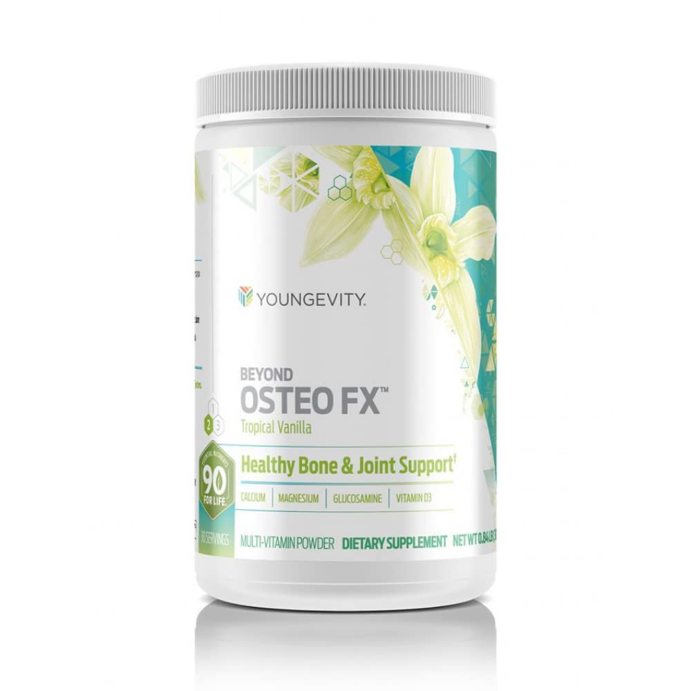 Youngevity Beyond Osteo-FXTM Powder – 1200 mg com Vitamina D3, Fosfato de Tricálcio, Magnésio e Zinco – Suplemento de Citrato de Cálcio para Mulheres e Homens – Não-GMO, Baunilha Tropical sem Glúten
