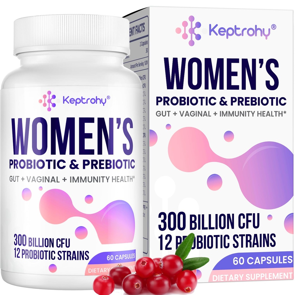 Probióticos vaginais para mulheres - 300 bilhões de UFC 12 estirpes Probióticos com prebiótico, extrato orgânico de cranberry Probiótico diário da mulher para vaginal, urinário, digestivo, gut, saúde imune, 60 cápsulas