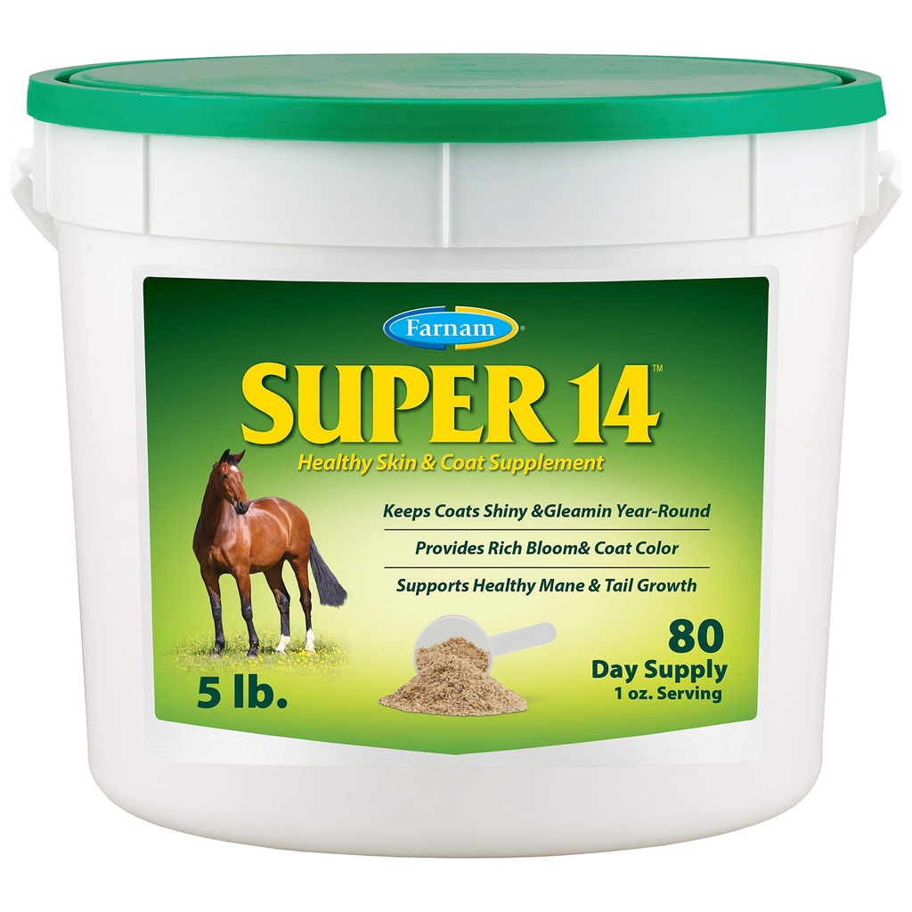 Farnam Super 14 saudável pele & casaco Suplemento para cavalos, mantém casacos brilhante & brilho Ano-Round 5 libras, 80 dias de fornecimento