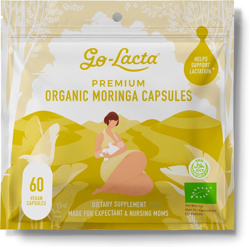 Go-Lacta® 100% Organic Moringa Cápsulas para Amamentação Mães - 60 Cápsulas - Pure Premium Vitaminas Pós-Natais - Amamentação Suplementos para Aumentar o Abastecimento de Leite - Vitaminas Pós-parto para Mulheres