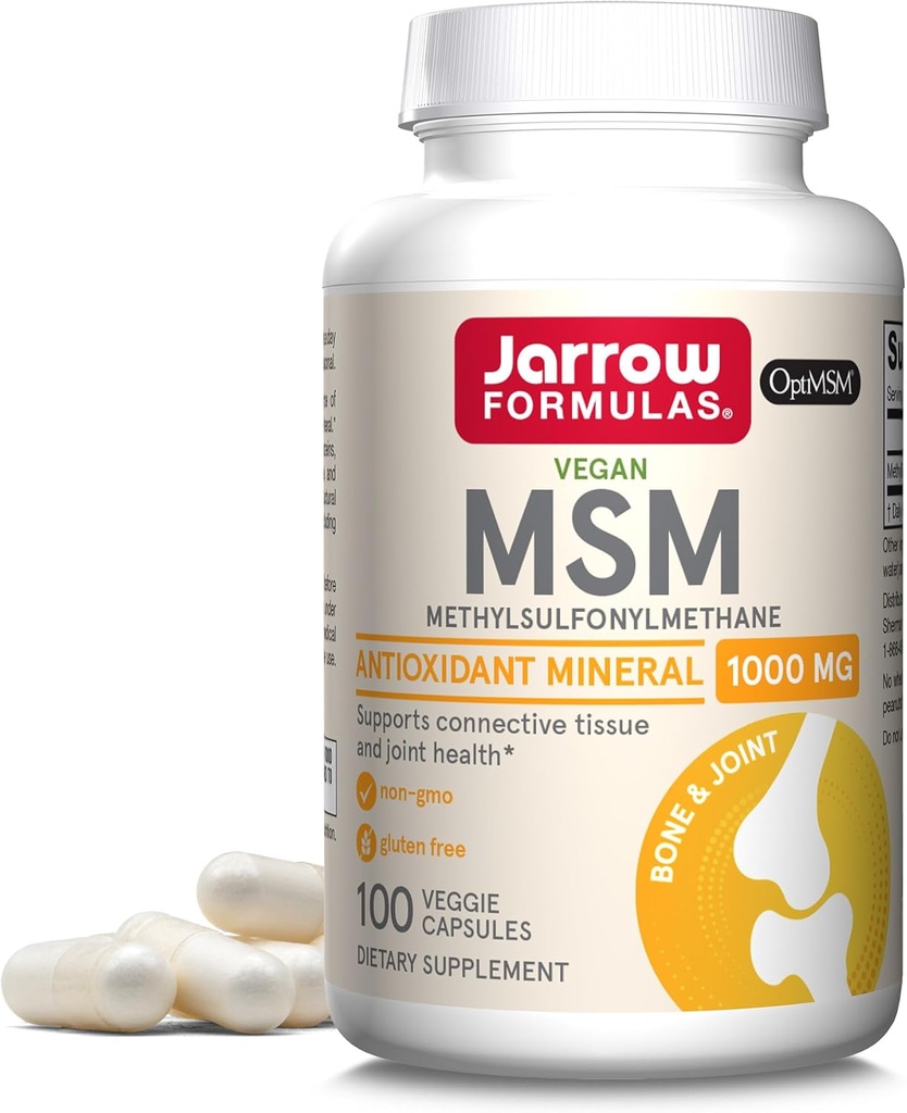 Fórmulas Jarrow HSH 1000 mg - 100 Cápsulas Veggie - Metilsulfonilmetano - Fonte de Enxofre - Suplemento dietético Suporta e Fortalece Juntas - Até 100 Servões