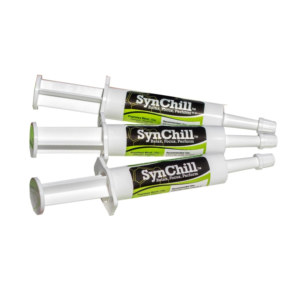 SynChill Oral Horse Calming Gel, suplemento natural e nutricional 100%, resultados comprovados do laboratório, projetado para foco e desempenho, aprovado por profissionais olímpicos e veterinários, Made in USA - 3-Pack
