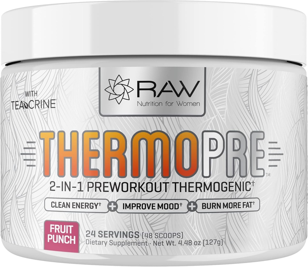 Pré-treino Pó termogênico de queimador de gordura para mulheres e homens, energia e perda de peso Suplemento – Foco & Metabolismo Booster Drink – Sem adoçantes artificiais, Fruit Punch, 24SV