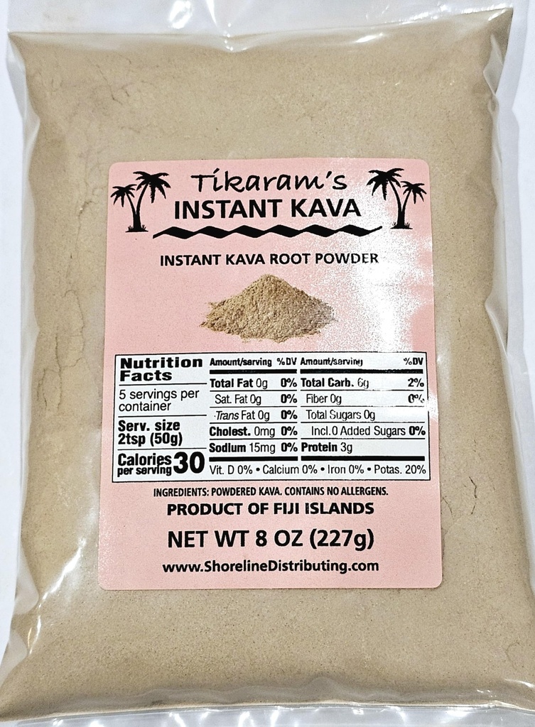 Tikaram's Instant Kava Powder, Fiji Waka, Noble Kava Root, 1/2 lb (8 onças)-Fiji Market Wholesale LLC