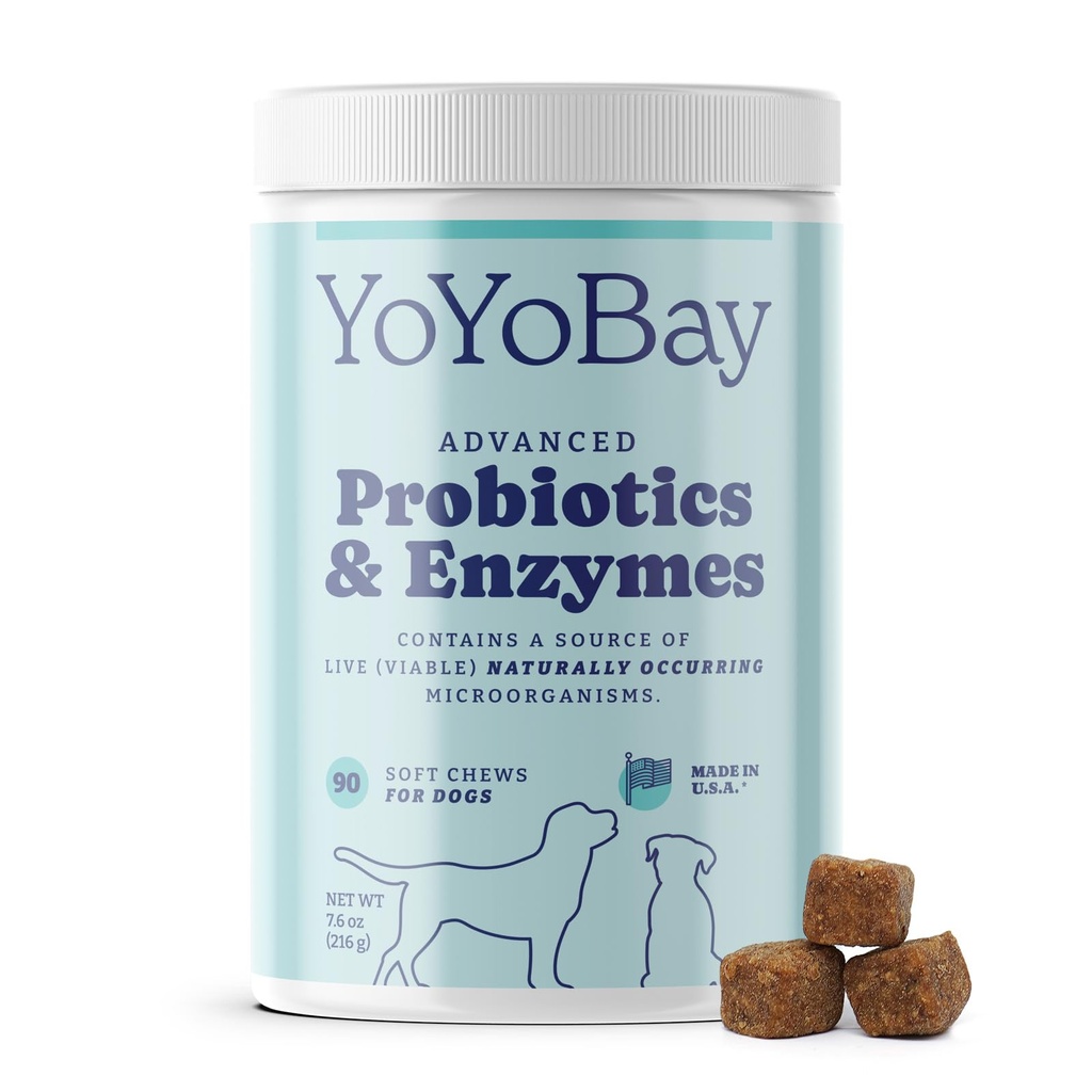 Probióticos para cães, probióticos do cão e enzimas digestivas, pré & probiótico mais de 1 bilhão UFCs, para a saúde gut e digestiva, equilíbrio de levedura, suporte imunológico, 90 mastigação suave