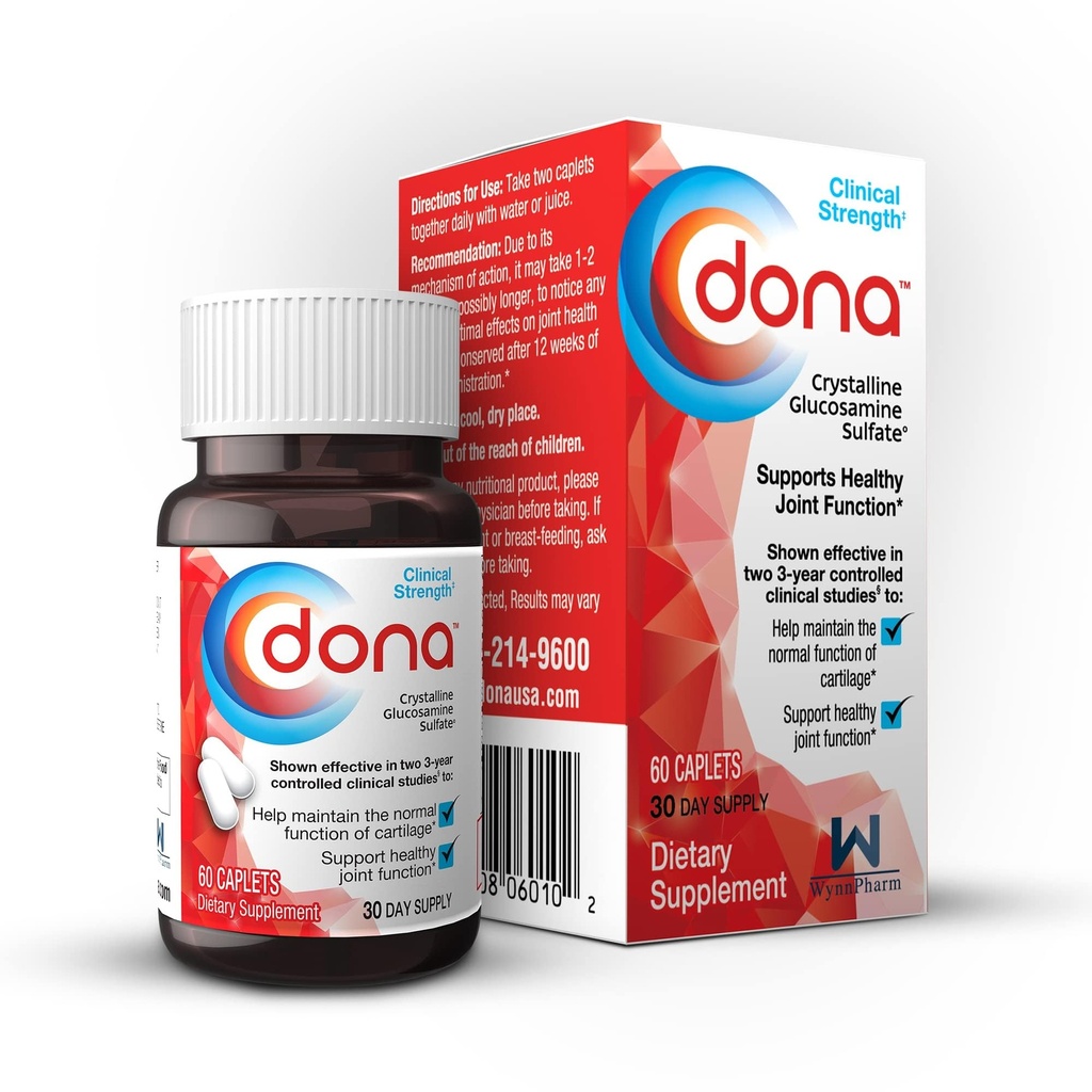 Dona Crystalline Glucosamina Sulfate, 750 Mg, Suplemento Conjunto Comprimidos para Joelho Conforto e Apoio Conjunto à Saúde, 750 Mg, 60 Contagem