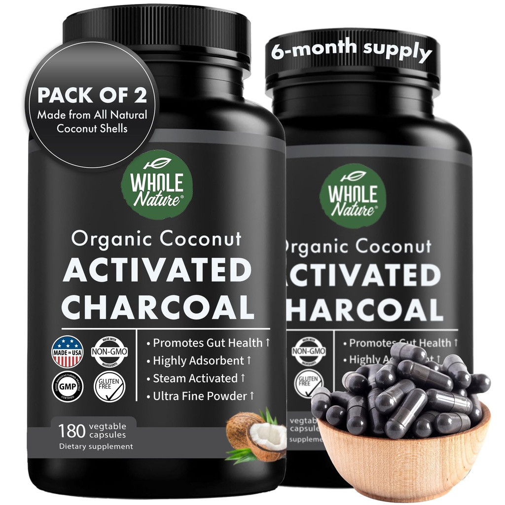 Cápsulas de Carvão Ativadas de Coco, 180 Cápsulas de Carvão, Whitening Dentes, Ajuda a Obstipação, Bloating, Gás estomacal, Azia, Puro Coconut Derived Supplement (2)