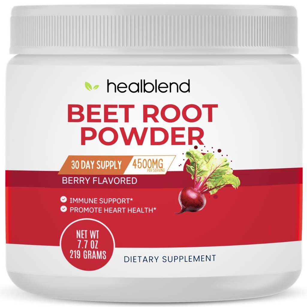 Beterraba orgânica healblend Raiz em pó - beterrabas de óxido nítrico, suporte de pressão sanguínea saudável, circulação de sangue Superfood Blueberry Flavored - 30 Servings