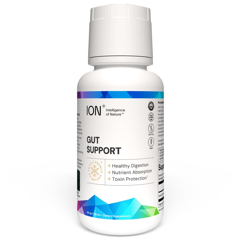 ION* Inteligência da natureza Gut Suporte Suplemento líquido - Gut & Digestive Health Liquid Drops, Cleanse & Detox com extrato Humic para mulheres e homens, adultos e crianças 4+ - 8 fl oz (Pack of 1)