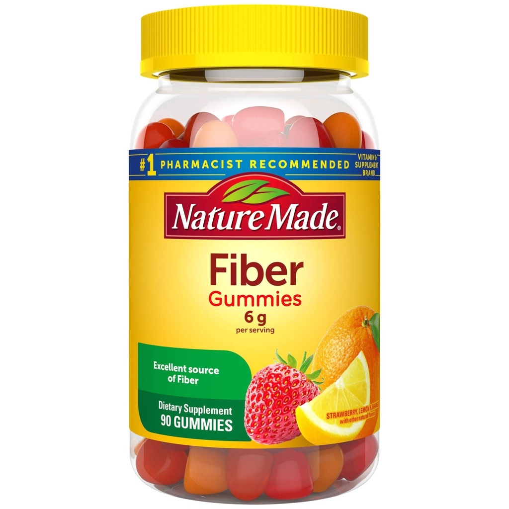 Nature Made Fibra 6 g, Suplemento dietético para apoio à saúde digestiva, 90 chicletes de fibra, suprimentos de 30 dias