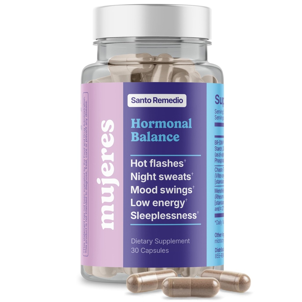 Santo Remedio Equilíbrio Hormonal, Suplemento Dietário, Alívio para Sintomas de Menopausa, Ajuda a Reduzir Flashes Quentes, Sudorese Noturno, e Mood Swings, Ingredientes clinicamente comprovados, Sem Hormônios, 30 Servões