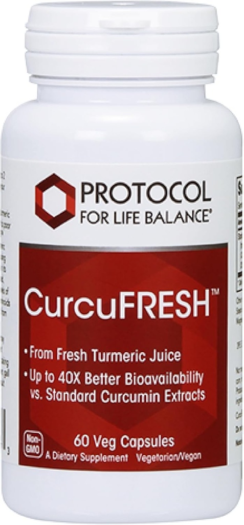 PROTOCOLO PARA A VIDA BALANÇO CurcuFresh - 40x Absorção - Pó de Juice Açafrão - com Curcuminóides - de Curcuma Longa - Vegan & Non-GMO - 60 Cápsulas de Veg