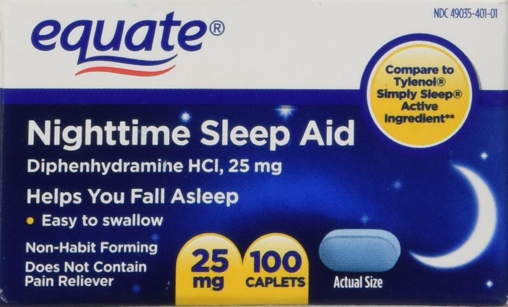 Equate Nighttime Sleep Aid 25 mg, 00 Mini-Capplets, 100 Count