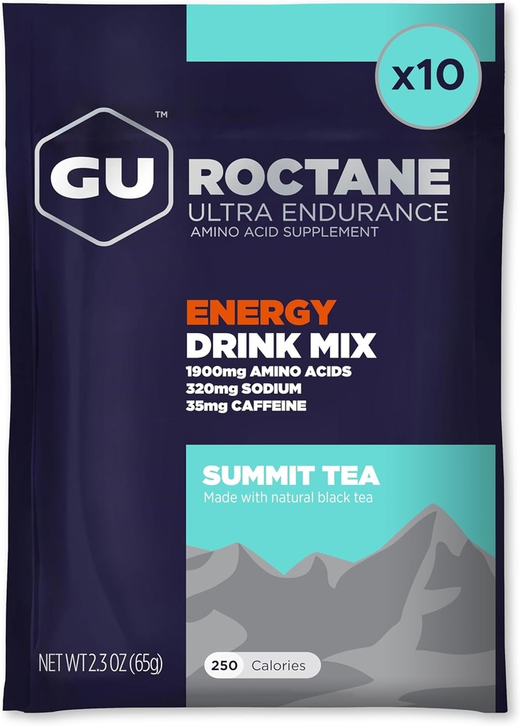 GU Energia Roctane Ultra Endurance Energia Drink Mix, Vegan, Gluten-Free, Kosher, e Dairy-Free n-the-Go Energia para qualquer treino, 10 pacotes de serviço único, Summit Tea