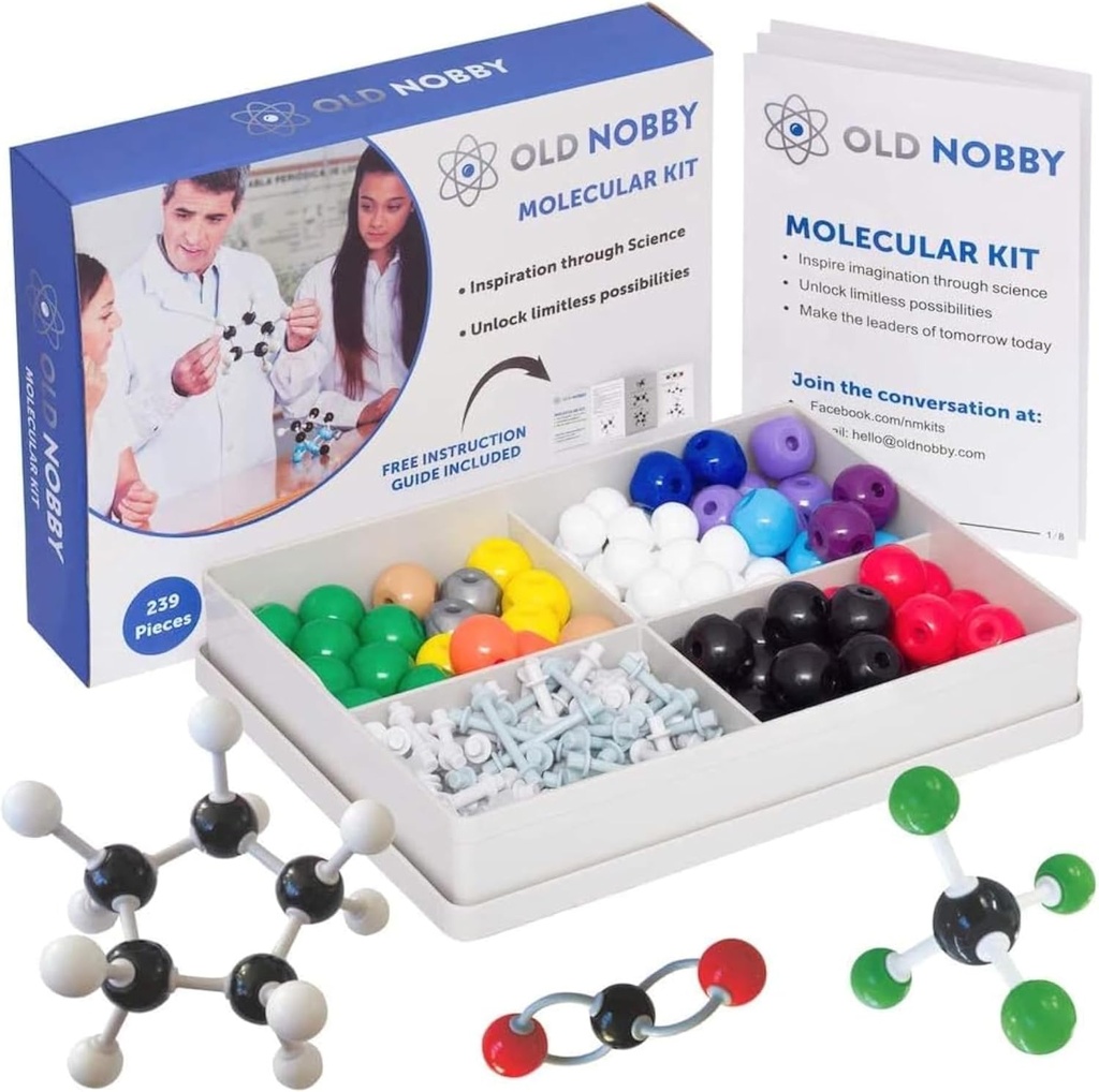 Lições em Química Modelo Kit - velho Nobby 240 Pc Molecular Conjunto de Química Orgânica para Estudantes - completo Modelo Molecular Kit para STEM, Visualizando Átomos, Ligações e Estruturas