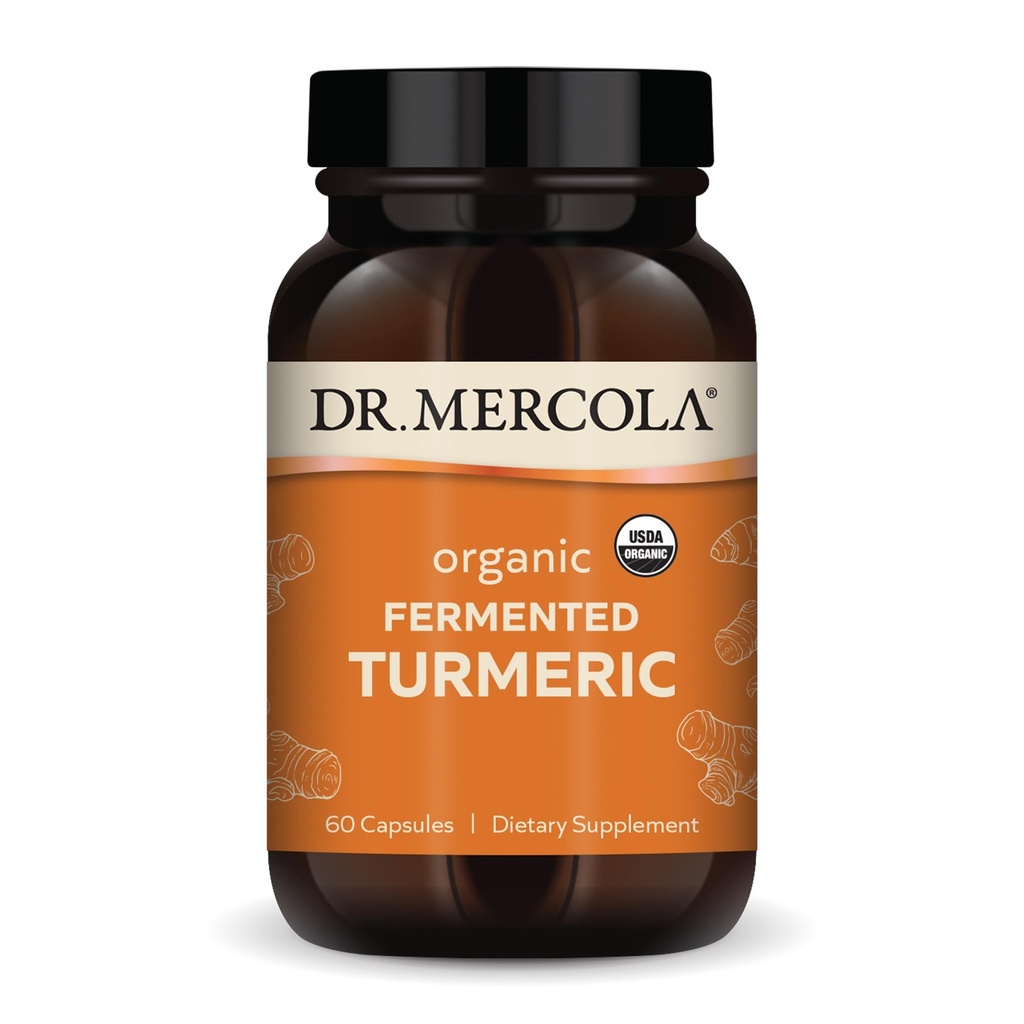 Dr. Mercola Organic Fermented Turmeric - 370 mg Fermented Turmeric - Alta biodisponibilidade Curcuminóides - USDA Organic, Non-GMO, Gluten-Free & Soy-Free - 60 Cápsulas (30 Servings)